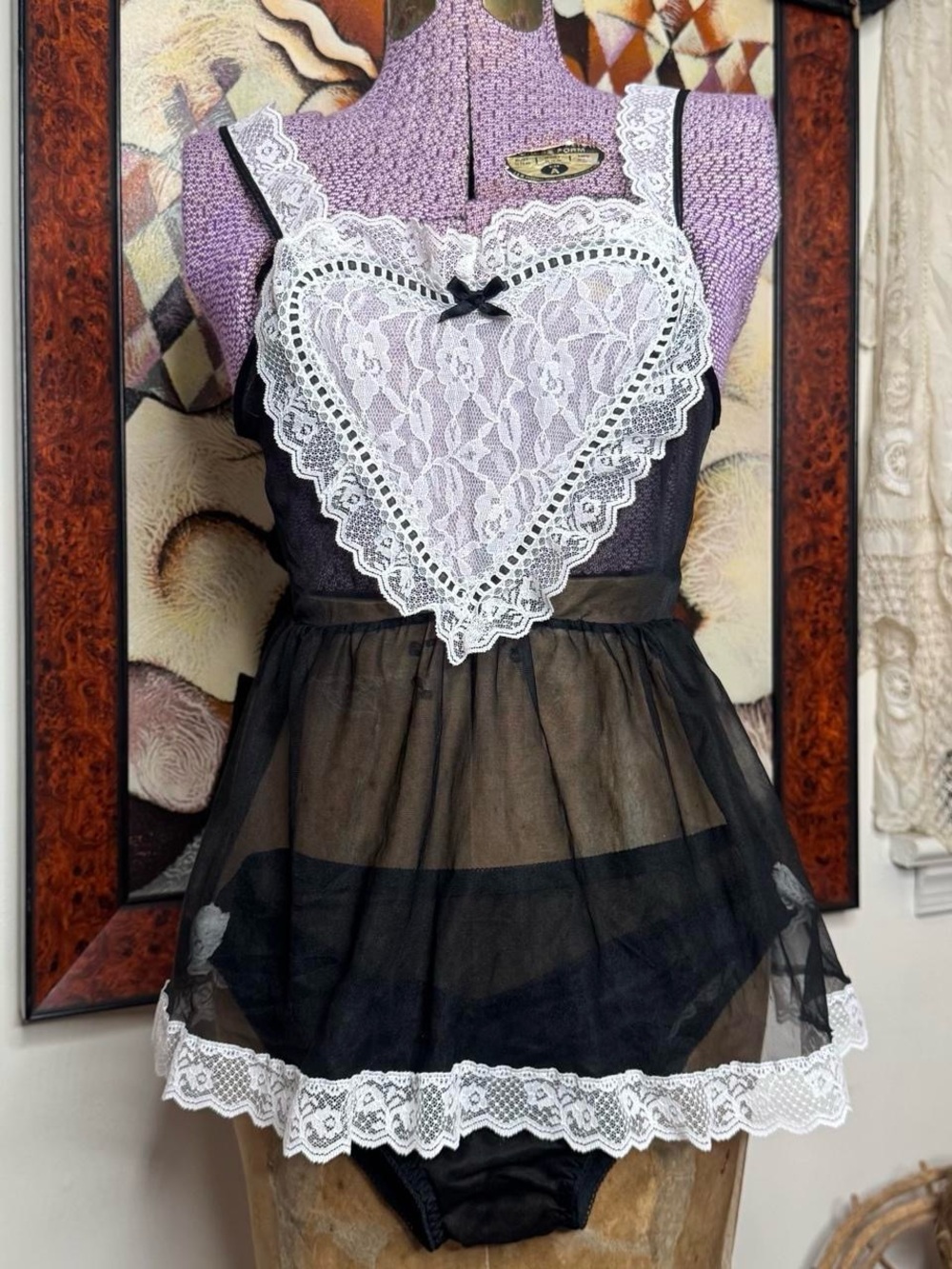 Vintage 1980s 1990s novelty French maid babydoll lingerie set